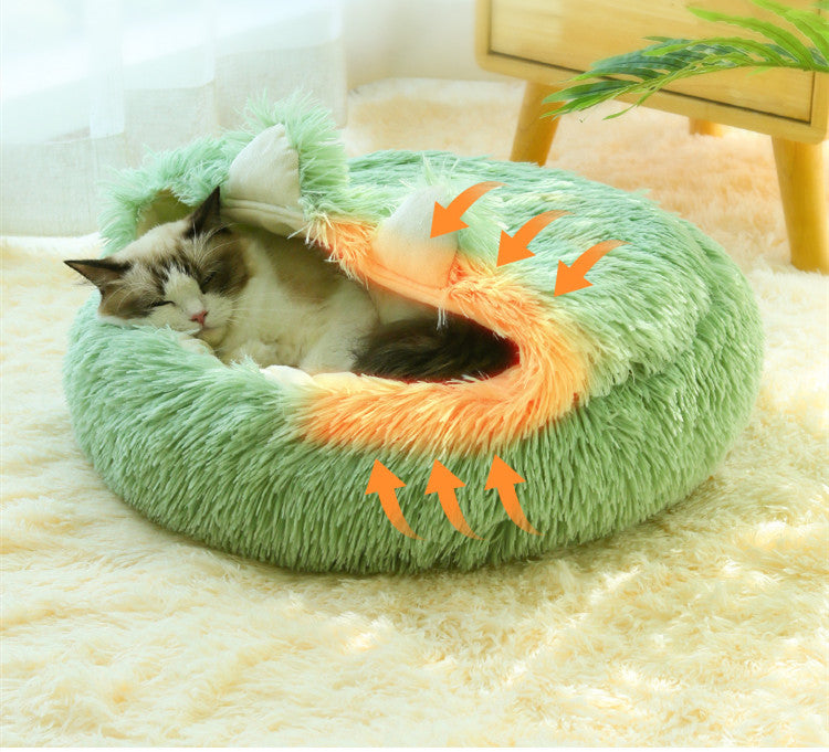 KFX-0839741 Cozy Cotton Deep Sleep Nest for Cats and Small Dogs - Semi-closed Design in Gray, Green, and Coffee Colors