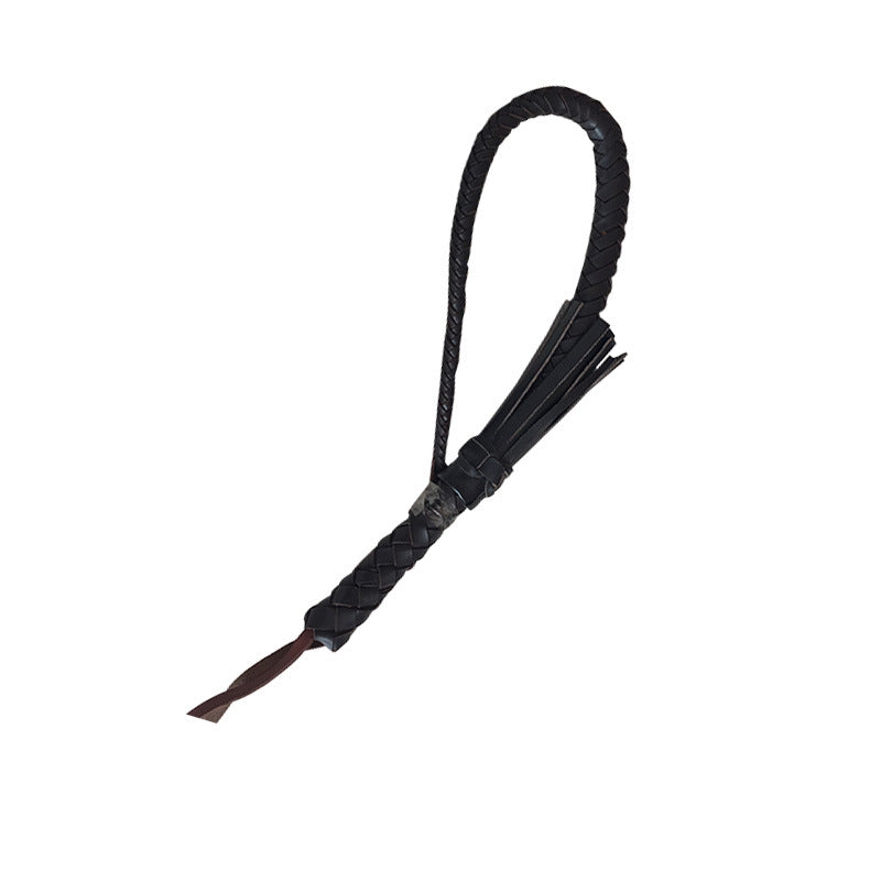 KFX-0842301 Portable Full Leather Woven Horsewhip - Brown Cowhide, 85 cm