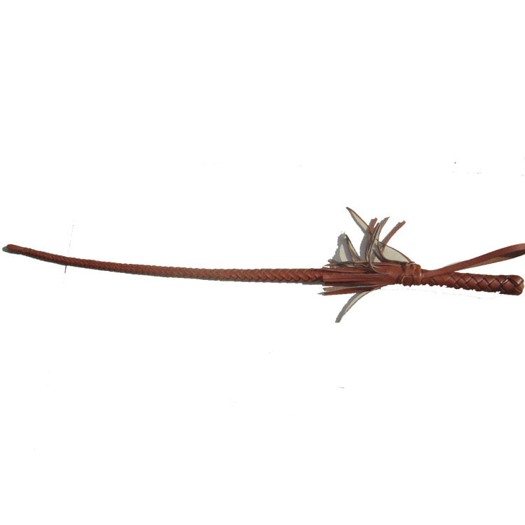 KFX-0842301 Portable Full Leather Woven Horsewhip - Brown Cowhide, 85 cm