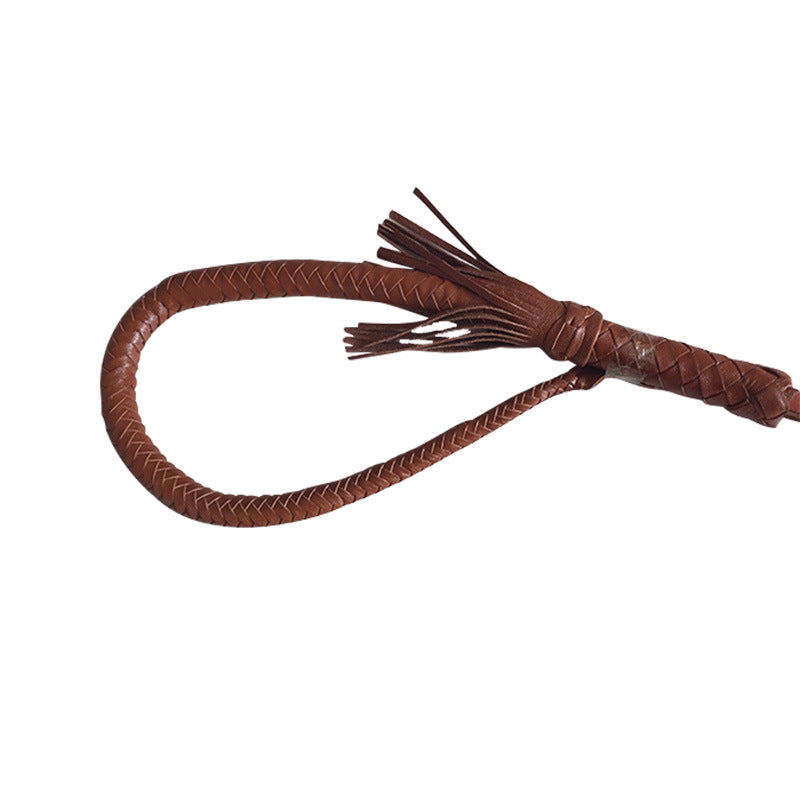KFX-0842301 Portable Full Leather Woven Horsewhip - Brown Cowhide, 85 cm