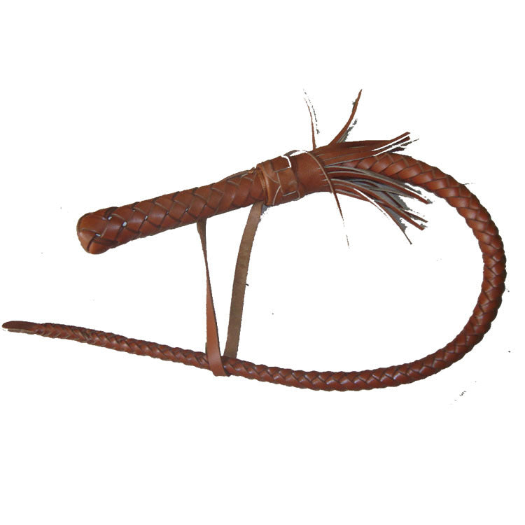KFX-0842301 Portable Full Leather Woven Horsewhip - Brown Cowhide, 85 cm