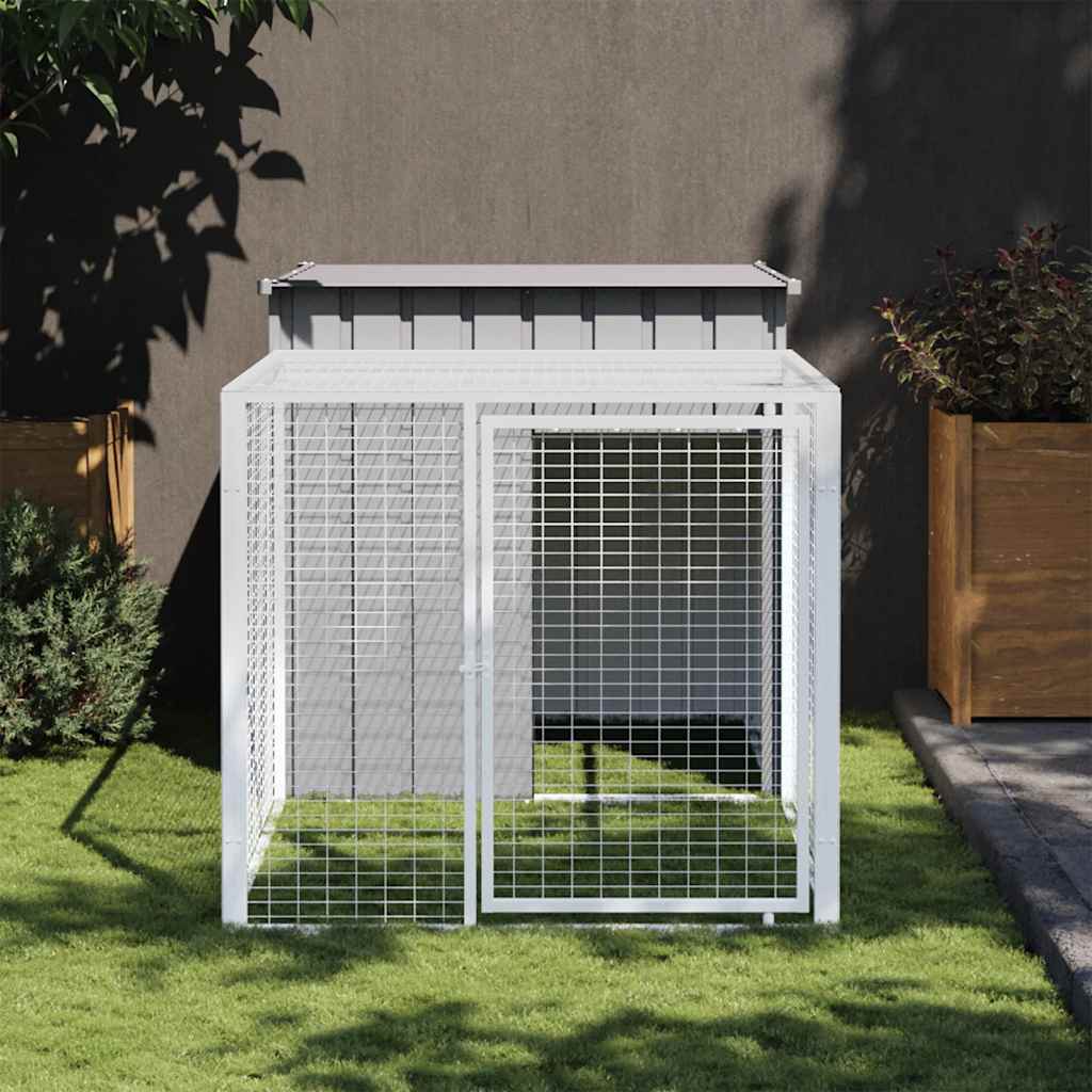 KFX-0843069 Chicken Coop with Run in Anthracite - Galvanized Steel, Dimensions 110x201x110 cm