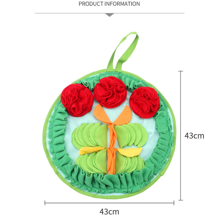 KFX-0843325 Full Garden Spring Sniffing Pad for Pets - Round Polar Fleece Chew Toy, 43cm Diameter, Colorful Floral Design