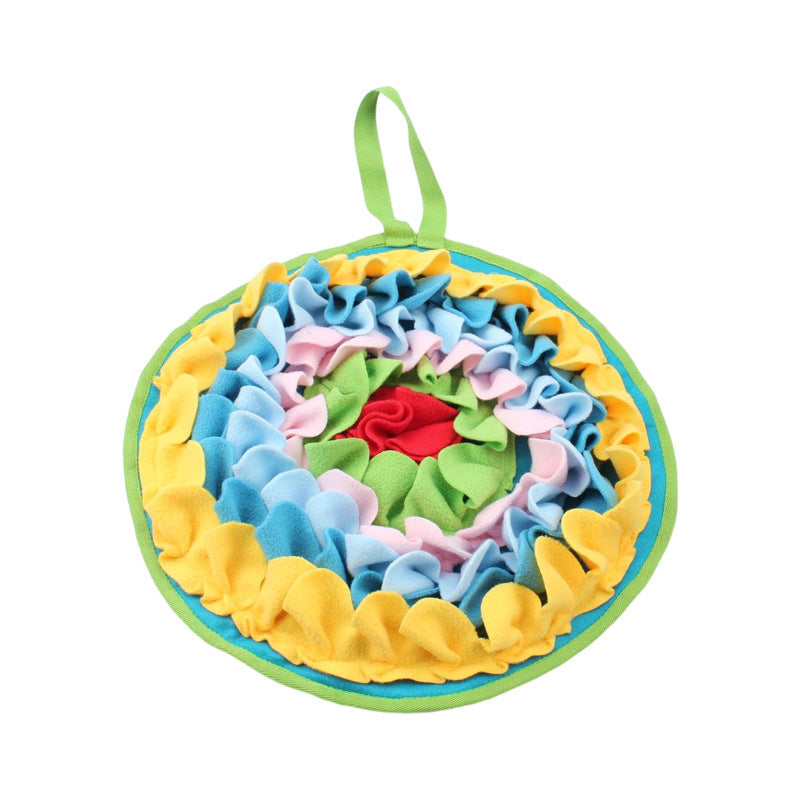 KFX-0843325 Full Garden Spring Sniffing Pad for Pets - Round Polar Fleece Chew Toy, 43cm Diameter, Colorful Floral Design