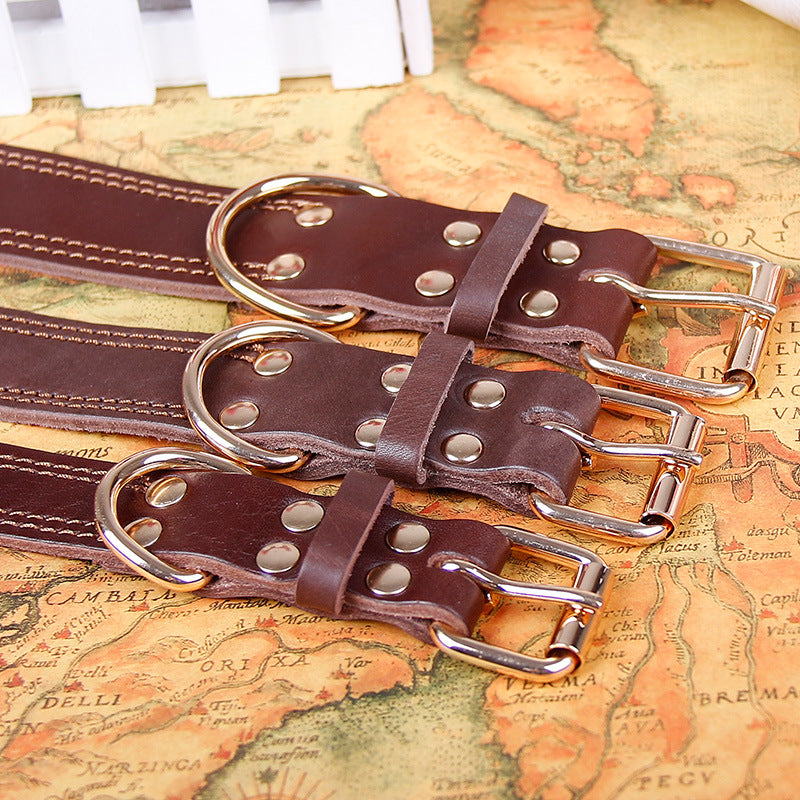 KFX-0843453 Retro Leather Dog Collar with Copper Hook for Medium to Large Breeds