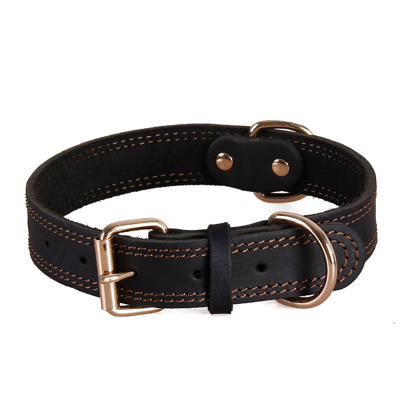 KFX-0843453 Retro Leather Dog Collar with Copper Hook for Medium to Large Breeds