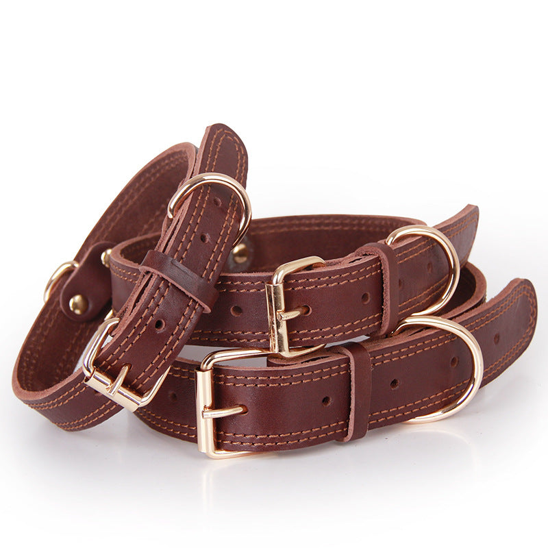 KFX-0843453 Retro Leather Dog Collar with Copper Hook for Medium to Large Breeds