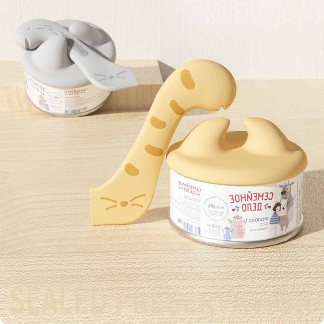 KFX-0845245 Multifunctional Cat Jar Spoon with Lid - ABS Silicone Can Opener for Pet Feeding