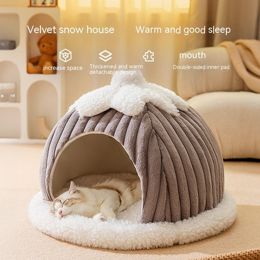 KFX-0845501 Cozy Cat Nest Bed for Autumn & Winter - Warm, Soft, Available in Gray and Green