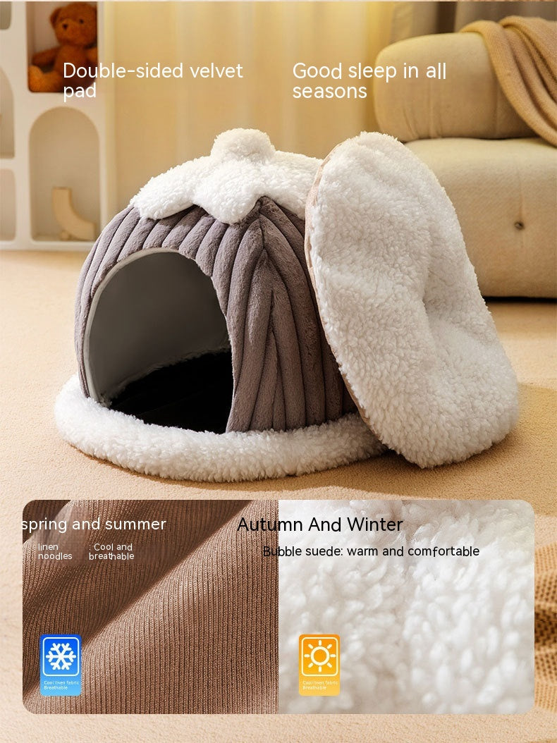 KFX-0845501 Cozy Cat Nest Bed for Autumn & Winter - Warm, Soft, Available in Gray and Green