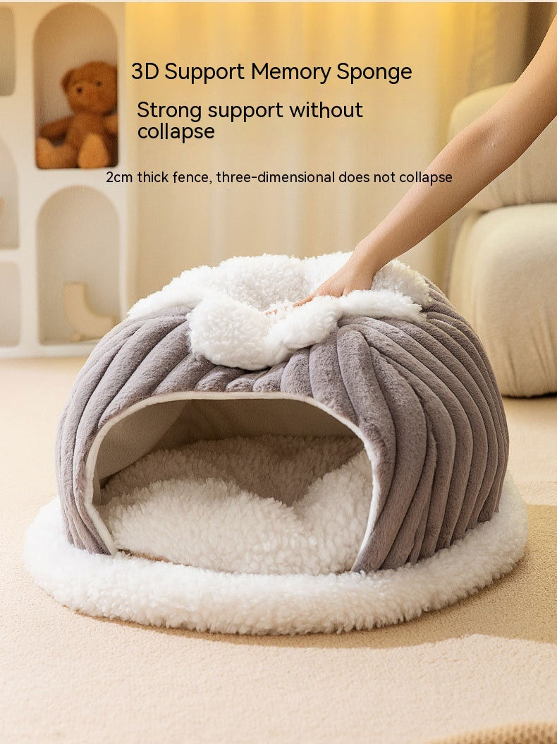 KFX-0845501 Cozy Cat Nest Bed for Autumn & Winter - Warm, Soft, Available in Gray and Green