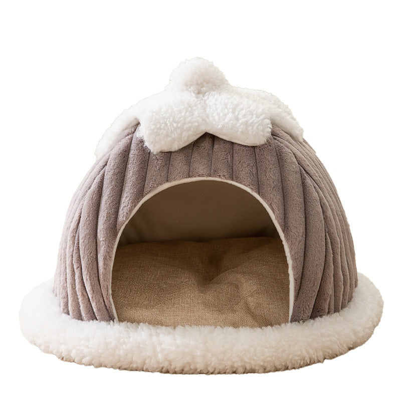 KFX-0845501 Cozy Cat Nest Bed for Autumn & Winter - Warm, Soft, Available in Gray and Green