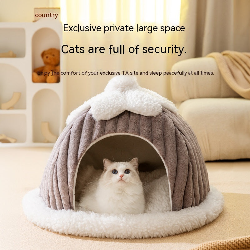 KFX-0845501 Cozy Cat Nest Bed for Autumn & Winter - Warm, Soft, Available in Gray and Green