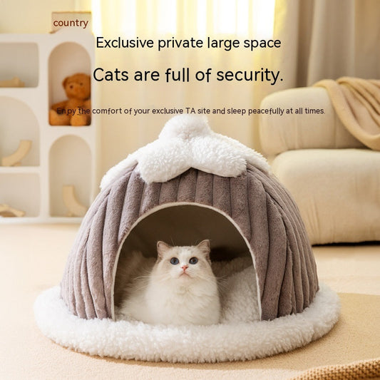 KFX-0845501 Cozy Cat Nest Bed for Autumn & Winter - Warm, Soft, Available in Gray and Green