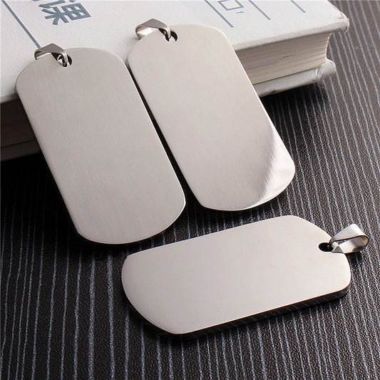 KFX-0846269 Stainless Steel Laser Engraved Dog Tag Pendant for Personalization - Polished Finish, 50mm x 29mm, Black