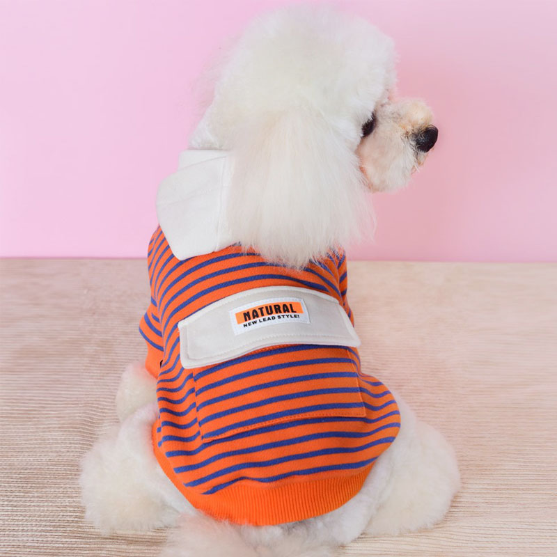 KFX-0846525 Striped Hooded Dog Sweater for Small Dogs – Casual Cotton Sportswear in Orange and Green