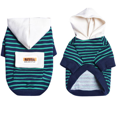KFX-0846525 Striped Hooded Dog Sweater for Small Dogs – Casual Cotton Sportswear in Orange and Green