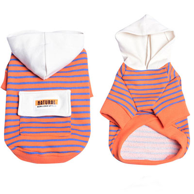 KFX-0846525 Striped Hooded Dog Sweater for Small Dogs – Casual Cotton Sportswear in Orange and Green