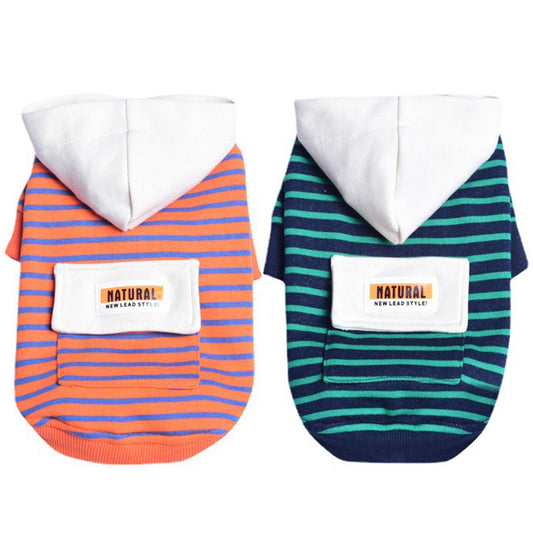 KFX-0846525 Striped Hooded Dog Sweater for Small Dogs – Casual Cotton Sportswear in Orange and Green