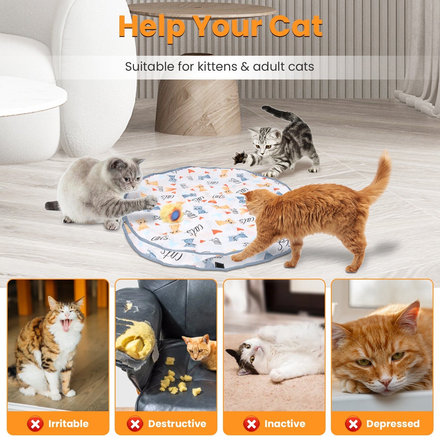 KFX-0848701 Interactive Motion-Activated Cat Toy Ball with Rechargeable Battery for Indoor Play