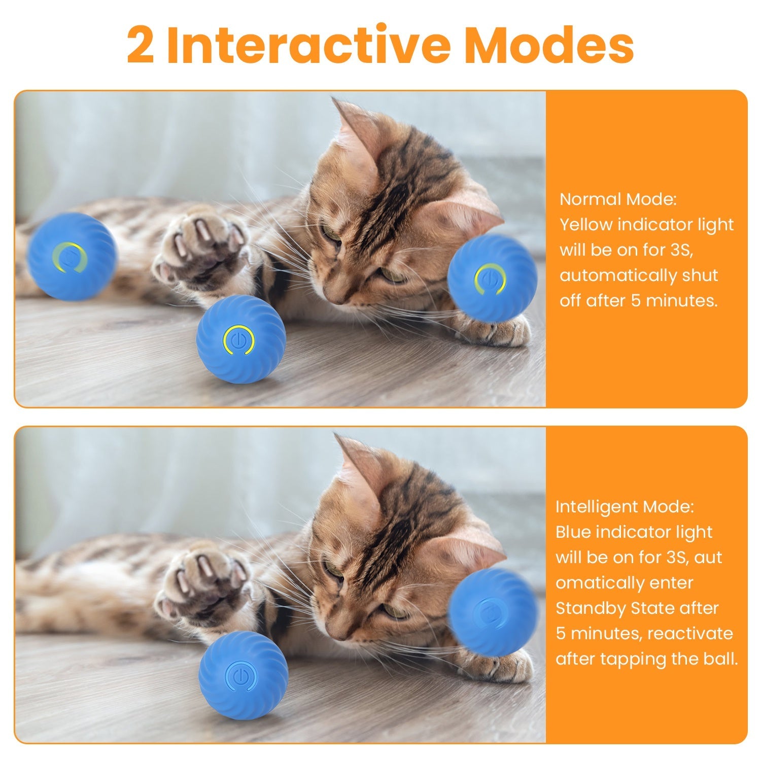 KFX-0848701 Interactive Motion-Activated Cat Toy Ball with Rechargeable Battery for Indoor Play