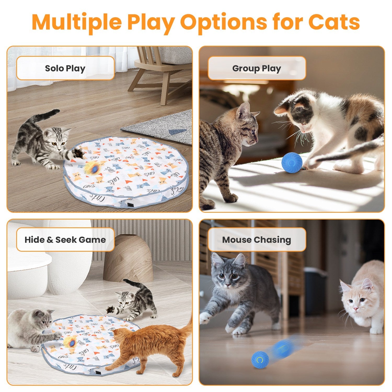 KFX-0848701 Interactive Motion-Activated Cat Toy Ball with Rechargeable Battery for Indoor Play