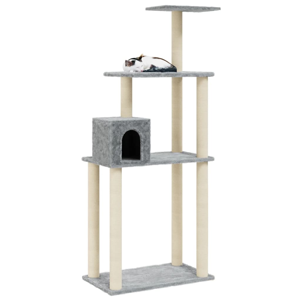 KFX-0850493 Light Gray Cat Tree with Sisal Scratching Posts - 147 cm High for Climbing, Scratching, and Resting