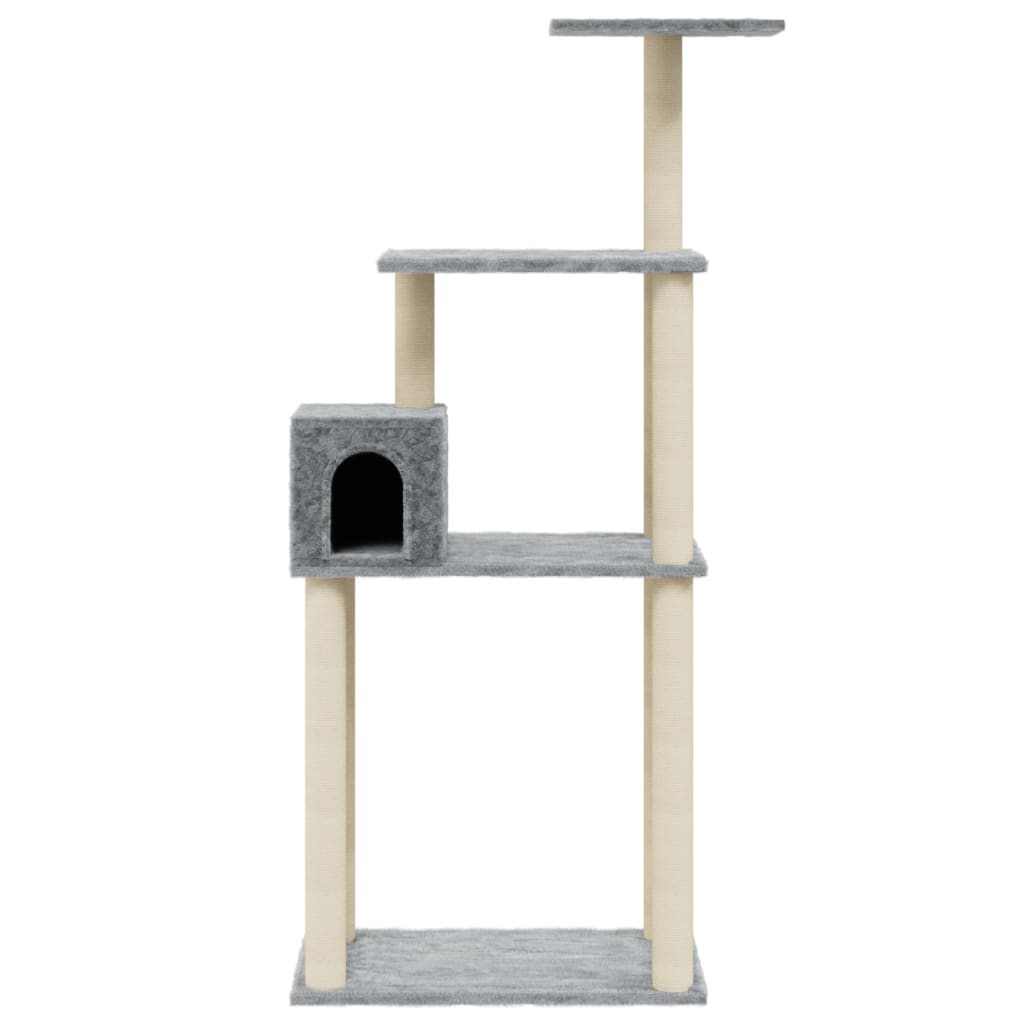 KFX-0850493 Light Gray Cat Tree with Sisal Scratching Posts - 147 cm High for Climbing, Scratching, and Resting
