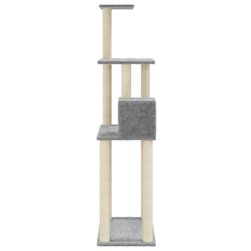 KFX-0850493 Light Gray Cat Tree with Sisal Scratching Posts - 147 cm High for Climbing, Scratching, and Resting