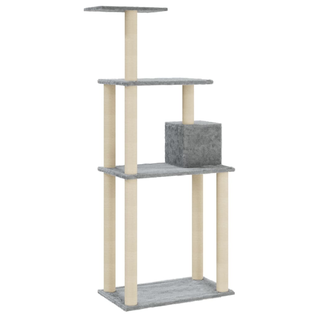 KFX-0850493 Light Gray Cat Tree with Sisal Scratching Posts - 147 cm High for Climbing, Scratching, and Resting