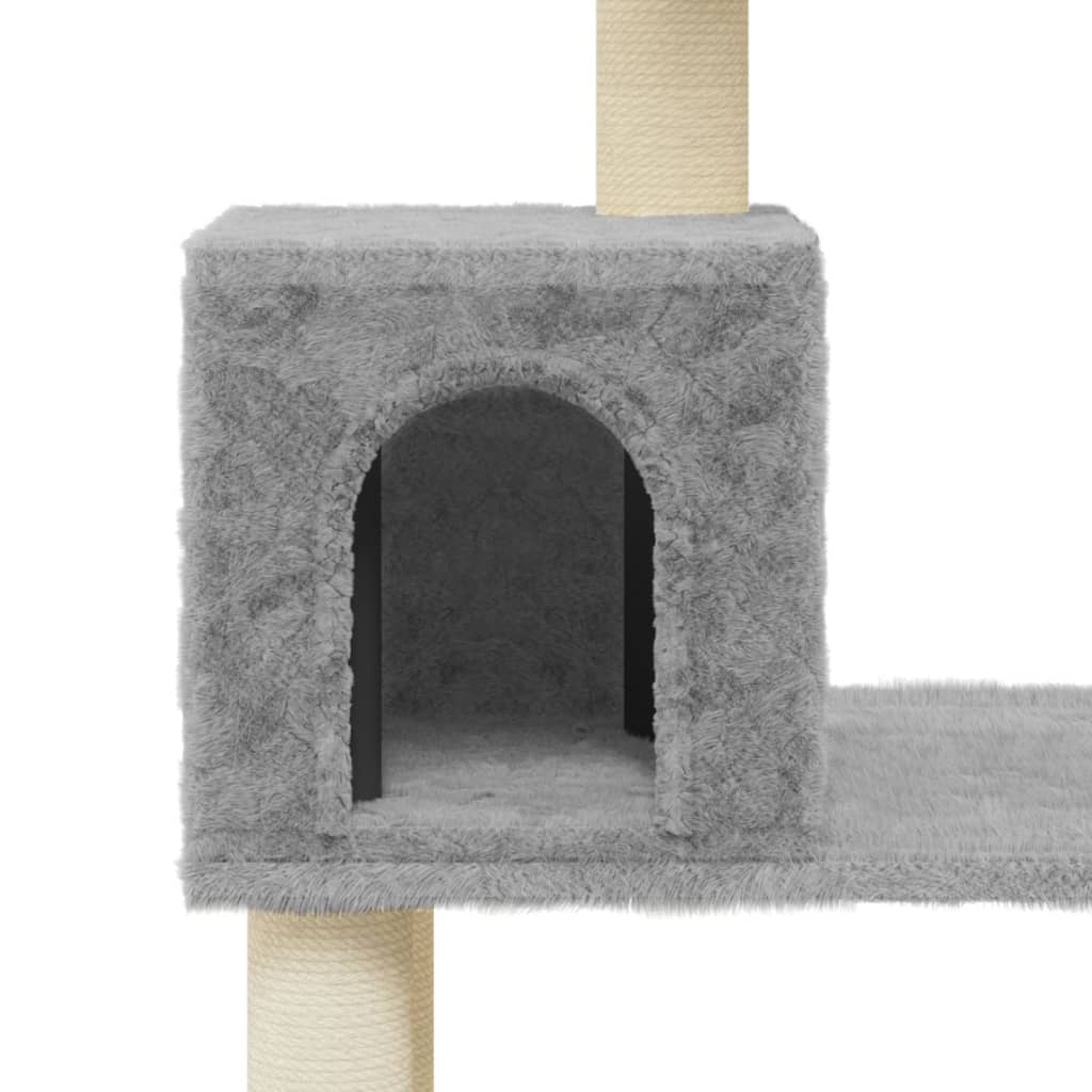 KFX-0850493 Light Gray Cat Tree with Sisal Scratching Posts - 147 cm High for Climbing, Scratching, and Resting
