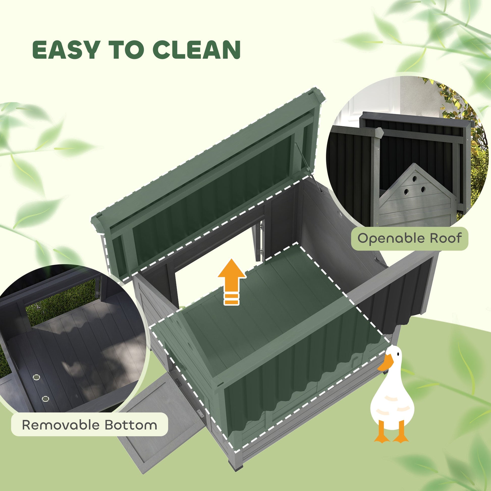 KFX-0850877 Wooden Duck House with Openable Roof & Double Doors, Light Gray Finish, Ideal for 3 Ducks