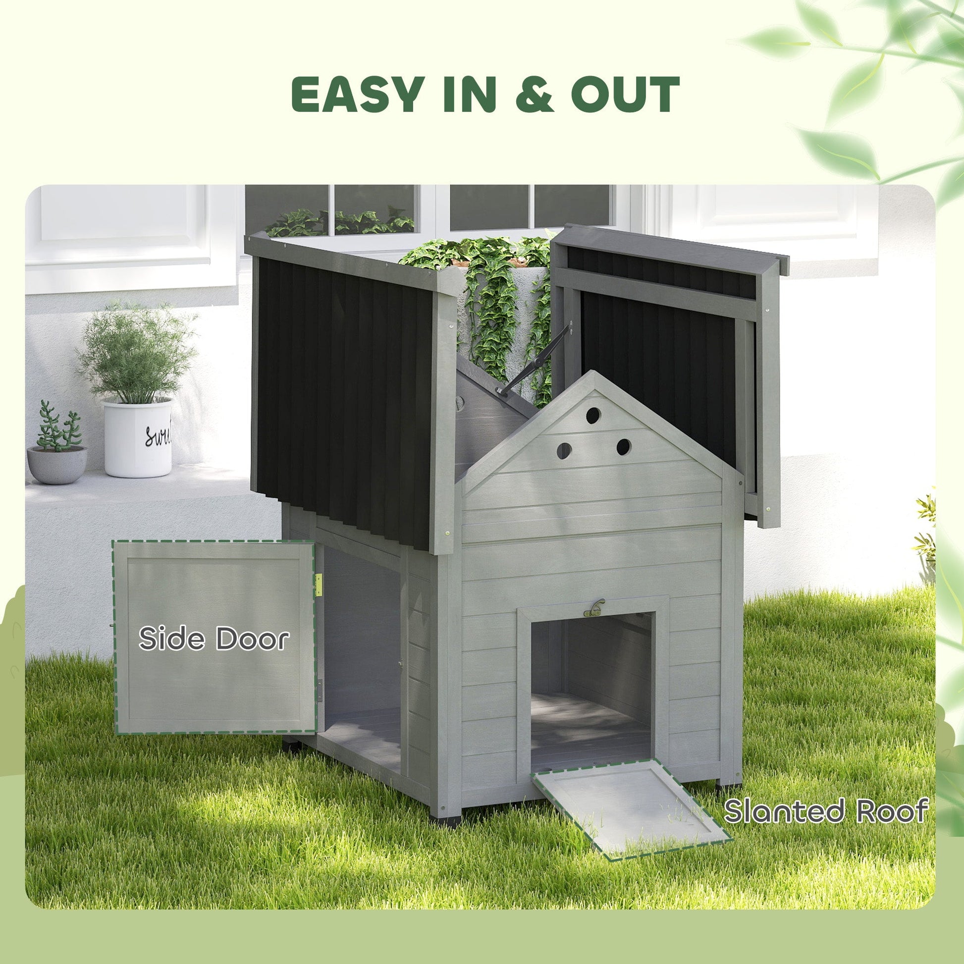 KFX-0850877 Wooden Duck House with Openable Roof & Double Doors, Light Gray Finish, Ideal for 3 Ducks
