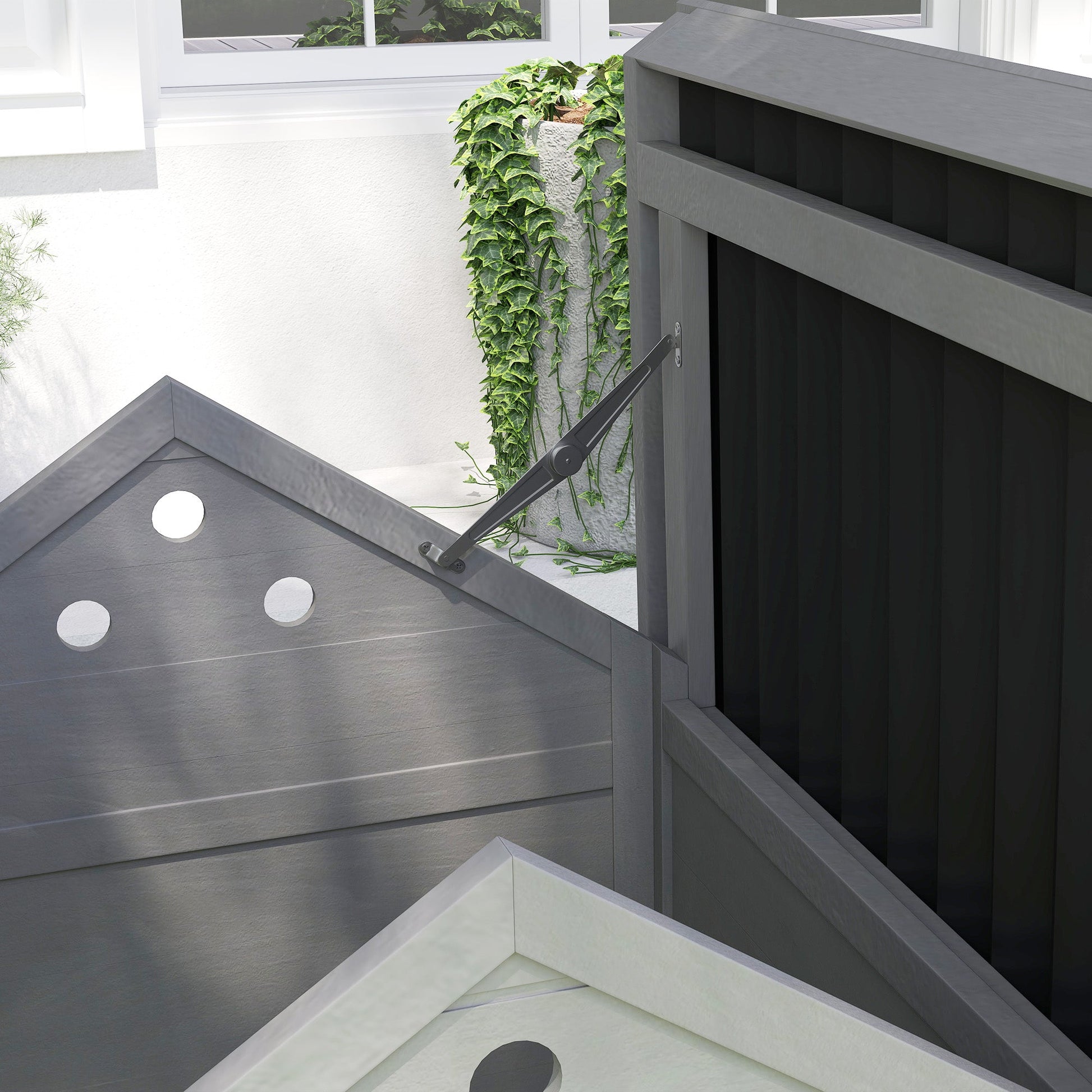KFX-0850877 Wooden Duck House with Openable Roof & Double Doors, Light Gray Finish, Ideal for 3 Ducks