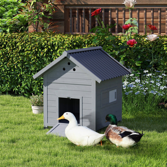 KFX-0850877 Wooden Duck House with Openable Roof & Double Doors, Light Gray Finish, Ideal for 3 Ducks