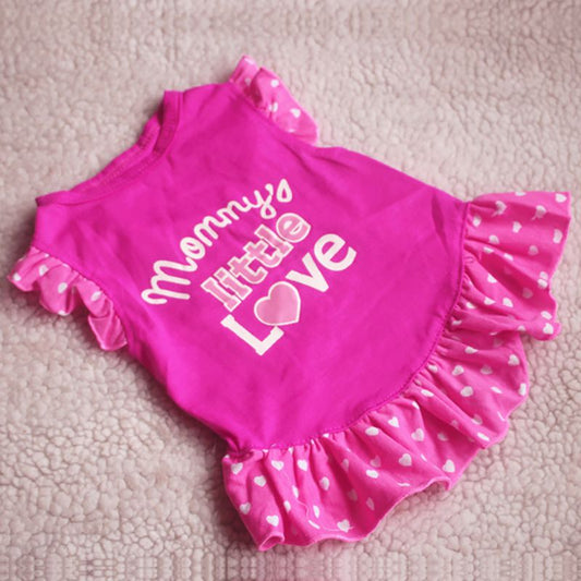 KFX-0851389 Small Dog Summer Dress with Bowknot and Letter Print in Pink, Purple, and Rose - Cotton Blend Apparel for Girls
