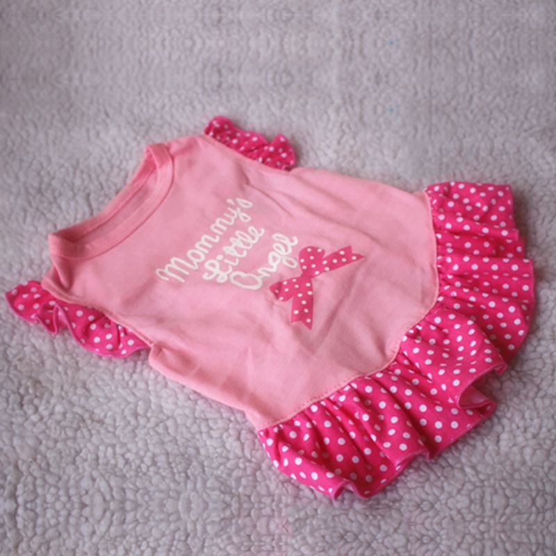 KFX-0851389 Small Dog Summer Dress with Bowknot and Letter Print in Pink, Purple, and Rose - Cotton Blend Apparel for Girls