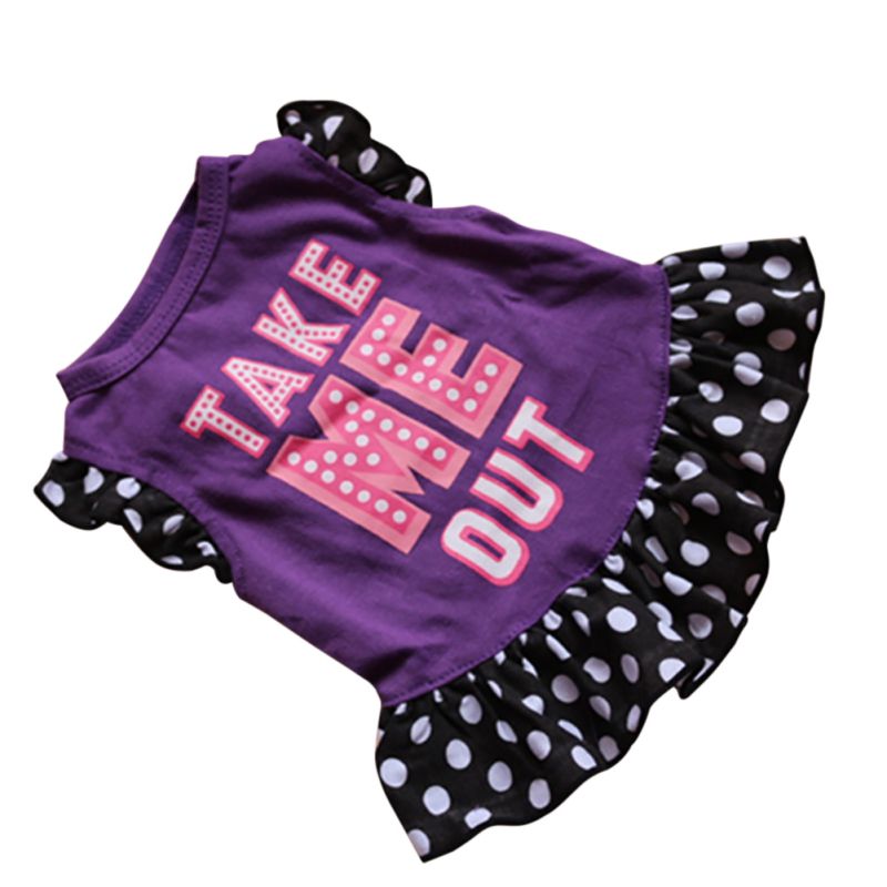KFX-0851389 Small Dog Summer Dress with Bowknot and Letter Print in Pink, Purple, and Rose - Cotton Blend Apparel for Girls
