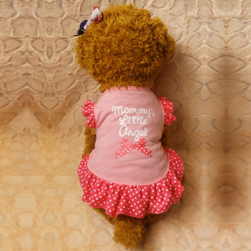 KFX-0851389 Small Dog Summer Dress with Bowknot and Letter Print in Pink, Purple, and Rose - Cotton Blend Apparel for Girls