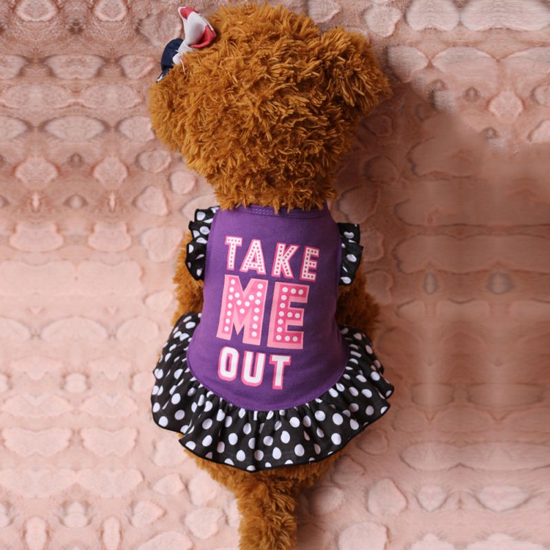 KFX-0851389 Small Dog Summer Dress with Bowknot and Letter Print in Pink, Purple, and Rose - Cotton Blend Apparel for Girls