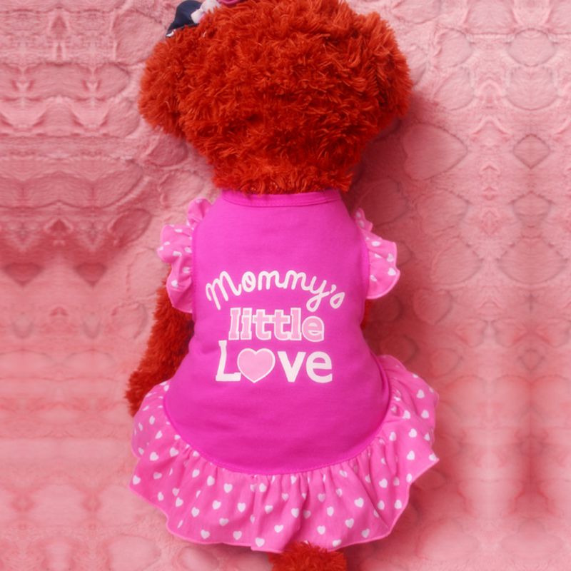 KFX-0851389 Small Dog Summer Dress with Bowknot and Letter Print in Pink, Purple, and Rose - Cotton Blend Apparel for Girls