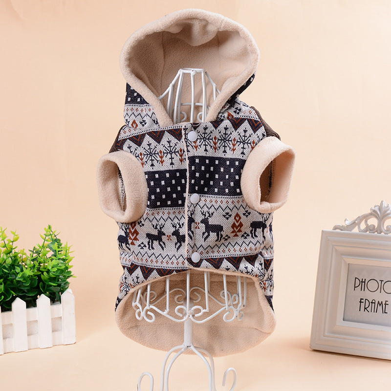 KFX-0851645 Fawn Snowflake Hooded Cotton Coat for Pets - Casual Wear, Available in Various Sizes