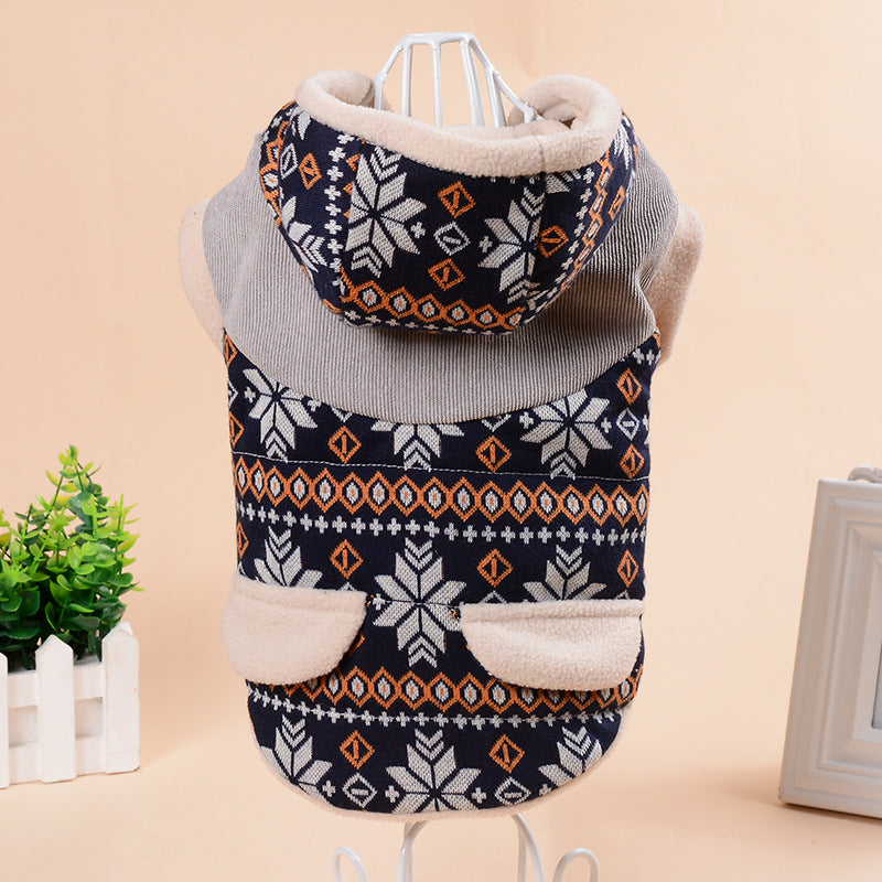 KFX-0851645 Fawn Snowflake Hooded Cotton Coat for Pets - Casual Wear, Available in Various Sizes