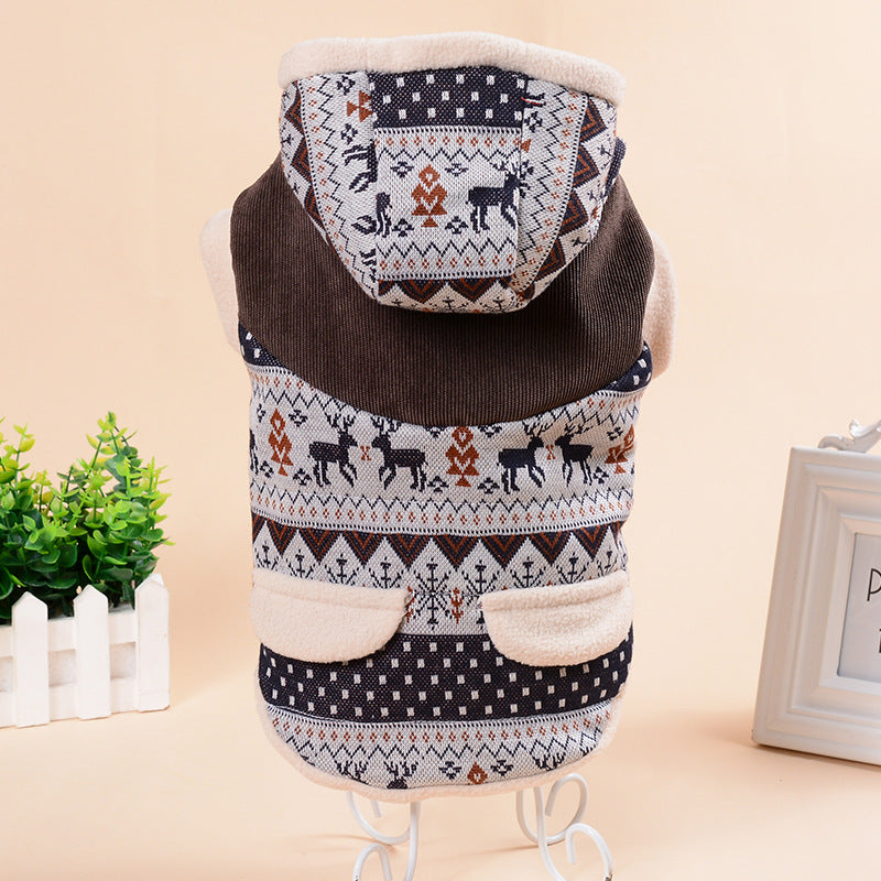 KFX-0851645 Fawn Snowflake Hooded Cotton Coat for Pets - Casual Wear, Available in Various Sizes