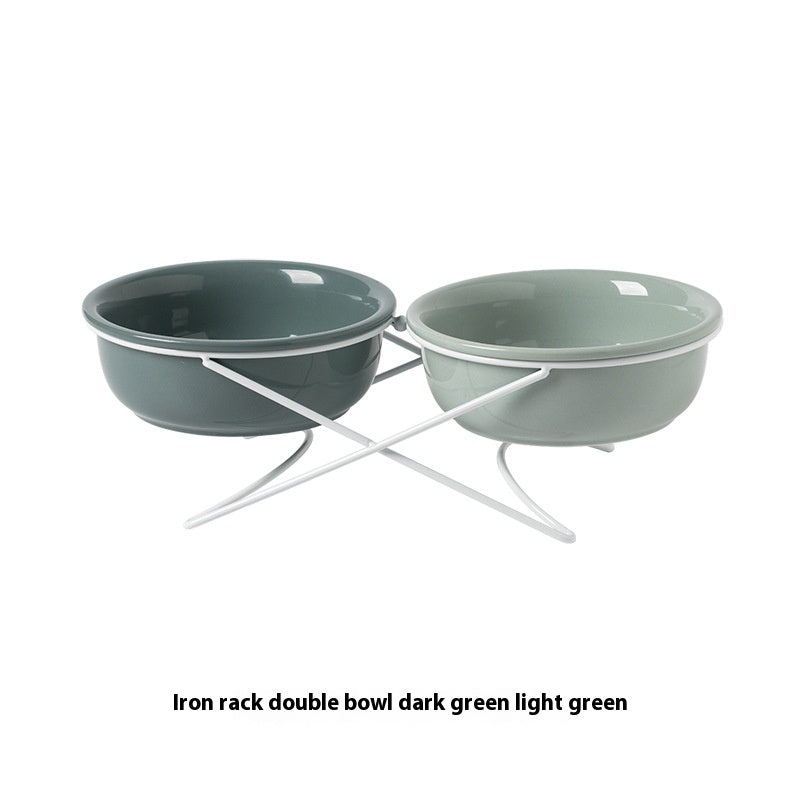 KFX-0853181 Ceramic Pet Bowls with Iron Rack – Double and Single Options Available in Multiple Colors