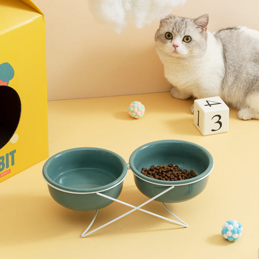 KFX-0853181 Ceramic Pet Bowls with Iron Rack – Double and Single Options Available in Multiple Colors