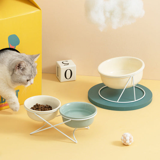 KFX-0853181 Ceramic Pet Bowls with Iron Rack – Double and Single Options Available in Multiple Colors