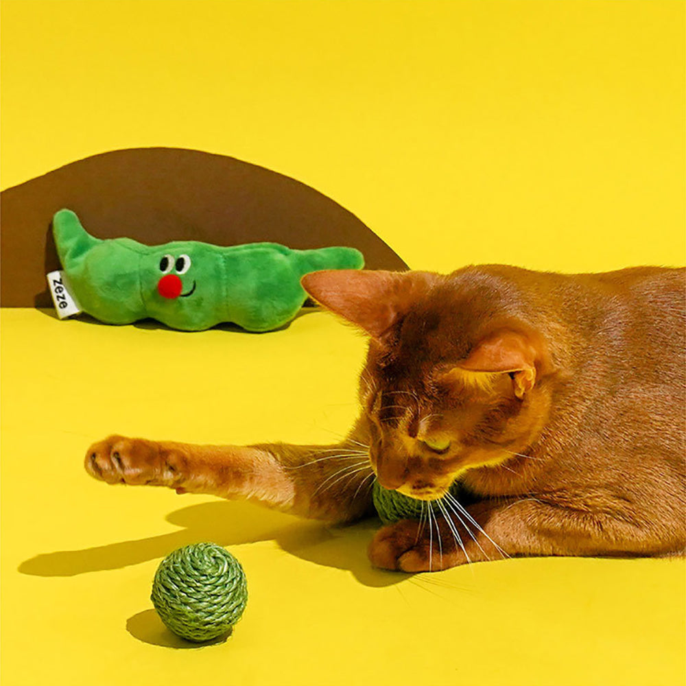 KFX-0854461 Interactive Cat Toy Balls Set - 3PCS Sisal Rope Chew Balls with Rustling Sound and Pea Pod Storage for Indoor Play