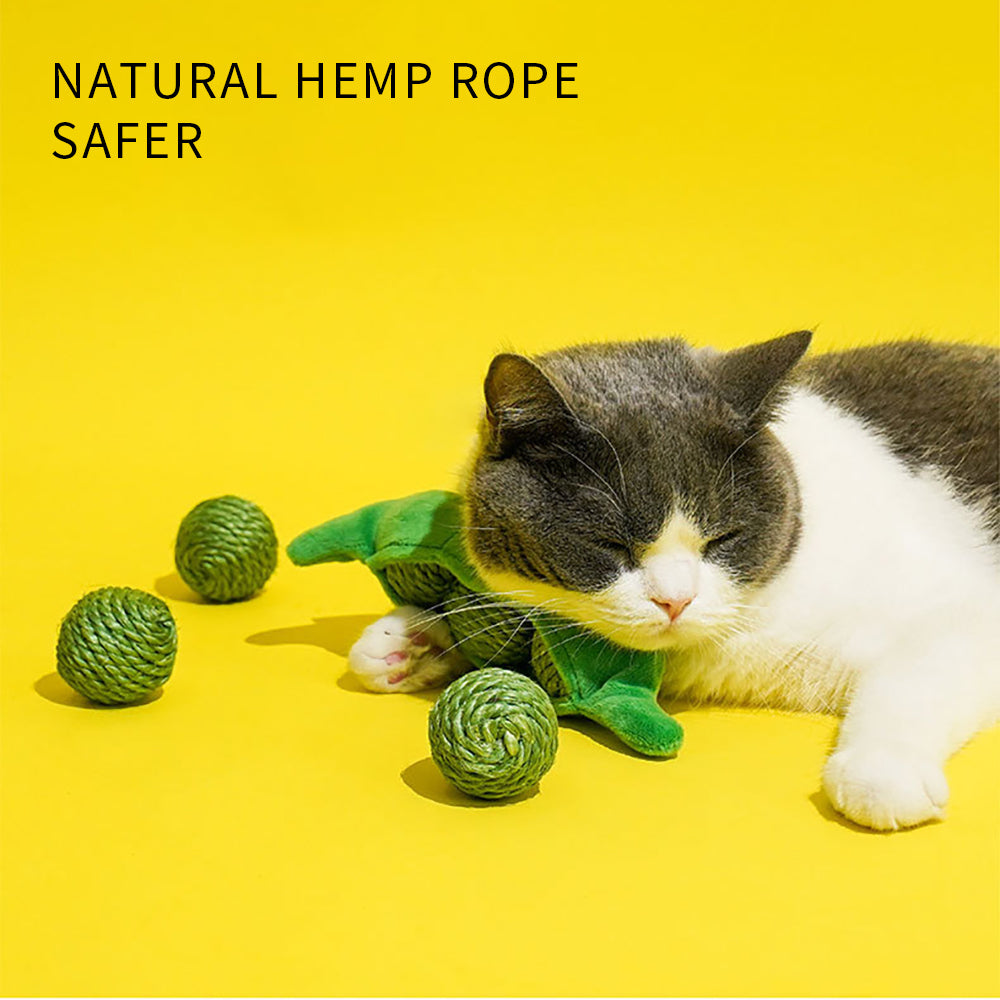 KFX-0854461 Interactive Cat Toy Balls Set - 3PCS Sisal Rope Chew Balls with Rustling Sound and Pea Pod Storage for Indoor Play