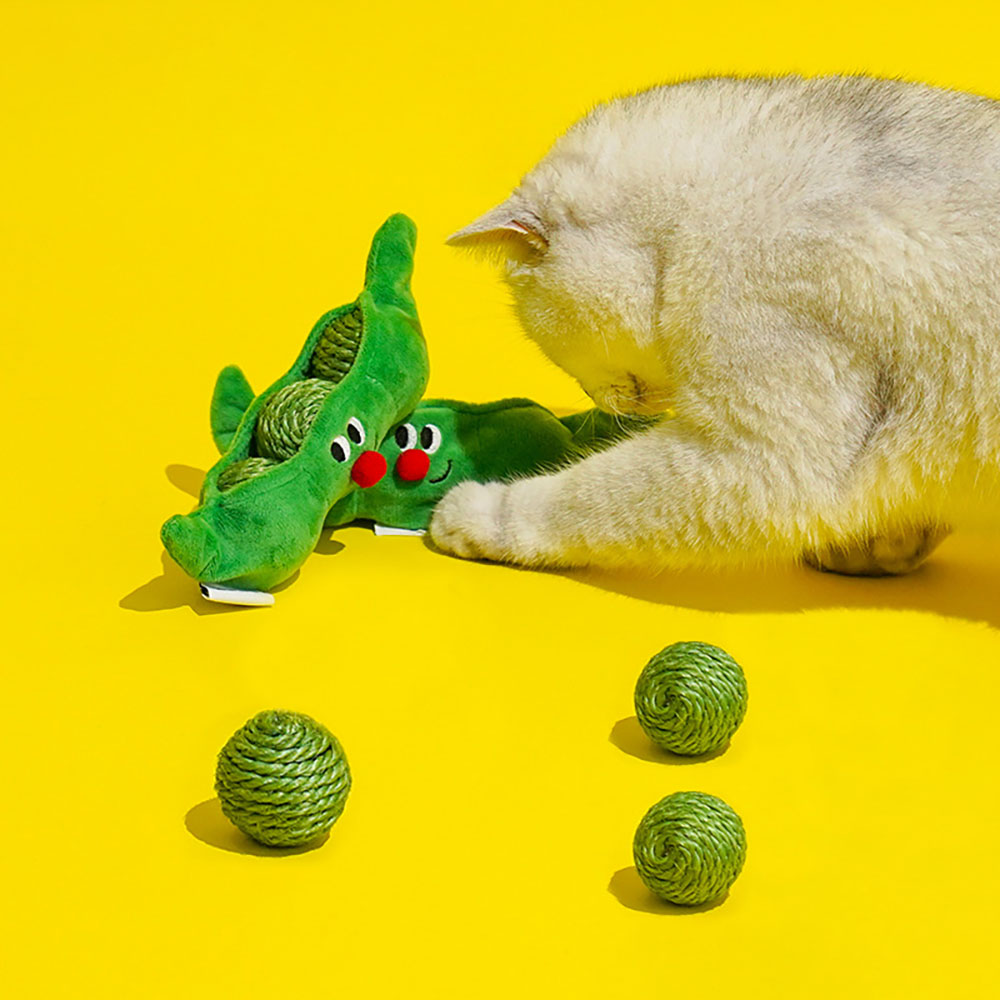KFX-0854461 Interactive Cat Toy Balls Set - 3PCS Sisal Rope Chew Balls with Rustling Sound and Pea Pod Storage for Indoor Play